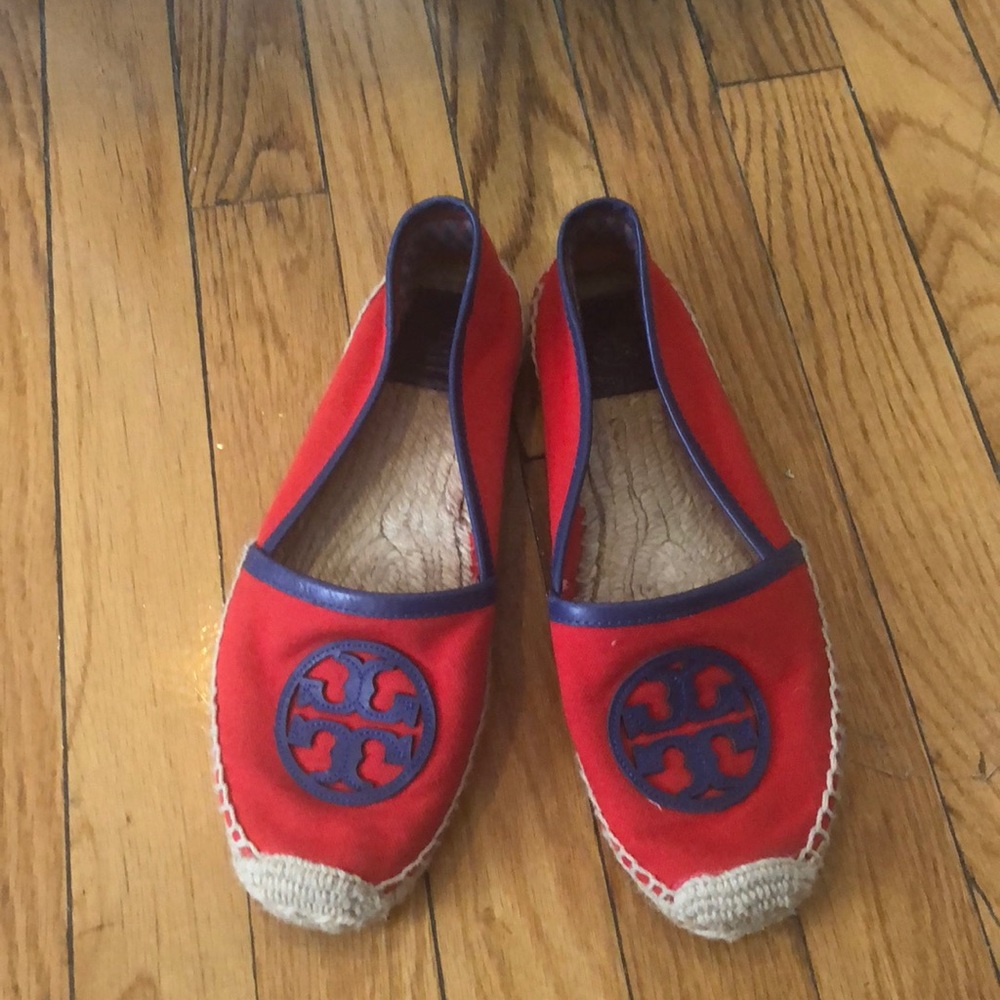Tory Burch Red/Blue Angus Espadrilles Flats